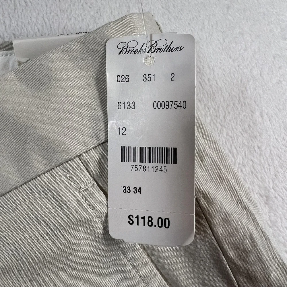 Brooks Brothers Clark Pants Mens 33x34 Beige Stretch Chino Flat Front Casual